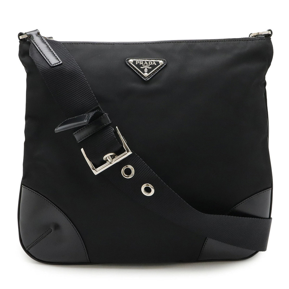 Prada Triangle Crossbody Bag Leather Black Nero Black